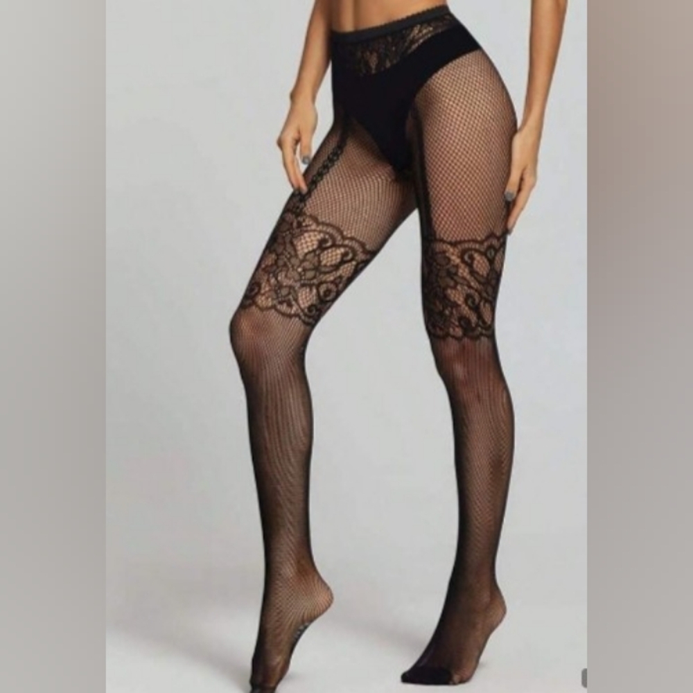 Sexy Elegant Black Lace Patterned Tights, Stockings, Hoisery (S, M, L) - Picture 7 of 7